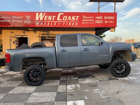 Lift kit, wheels and tires.