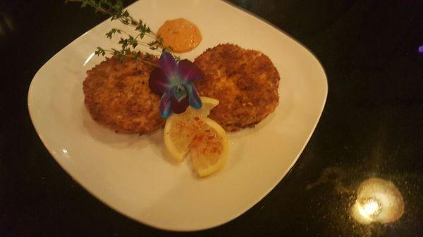 Mexican Salmon Cakes with Chipotle Cream Sauce.