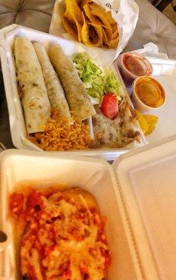 Carry out/ tacos de carne asada, Chile relleno. All delicious!