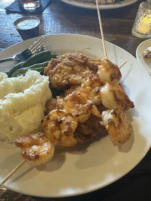 Fried Chicken Breast with shrimp skewers