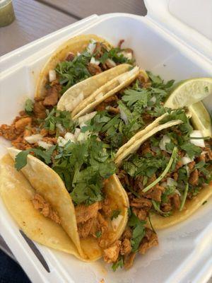 Chicken and adobada tacos.