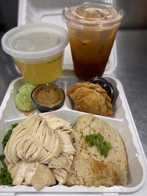 Hainanese Chicken (Khao Man Gai) with sipping Broth