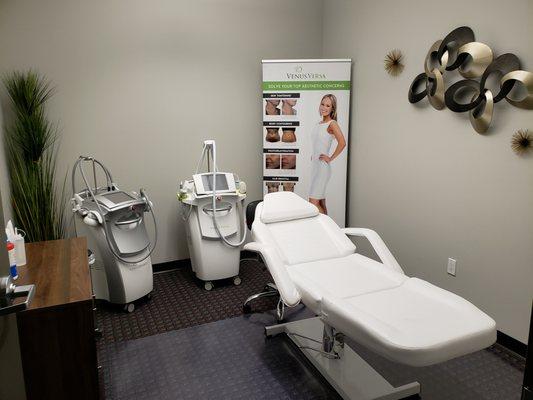 Treatment room for skin resurfacing, skin tightening