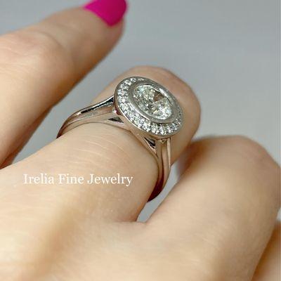 Bezel Set Halo Engagement Ring with Natural Diamonds