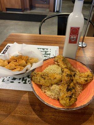 Chicken and Rice Bowl with Garlic Sauce, Side of Cassava *Chicken Rice Bowl *Peri Cassava Fries.