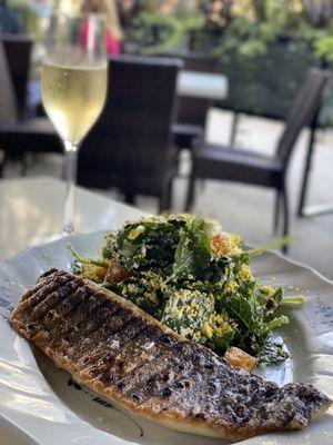 Tuscan Kale Salad w/ Branzino and Tintero, Moscato d'Asti