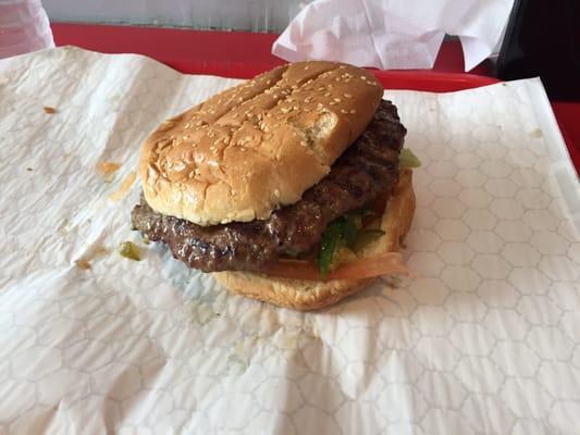 Unbelievably large, mouth watering, healthy Burger! Can only get it at the sandwich bar on Main Street!