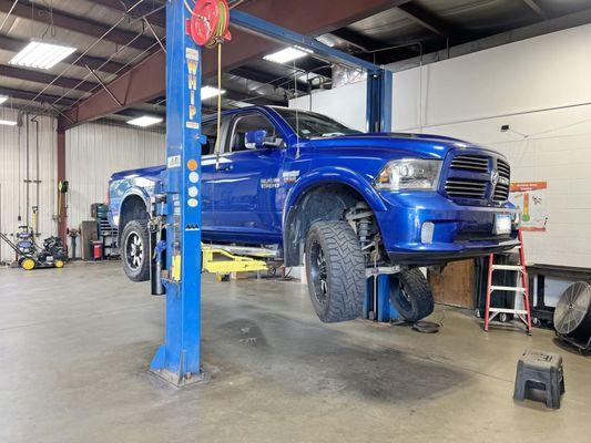 Truck on a lift in our shop