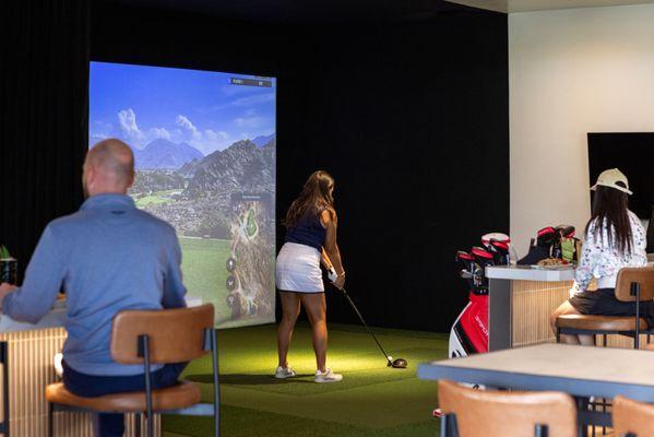 Play a round on our Trackman indoor golf simulators!