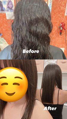 Before and after straight perm.