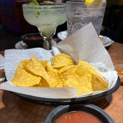 Skinny spicy margarita and great chips and salsa