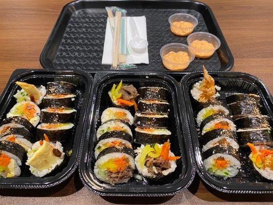 Kimbap: classic, bulgogi, shrimp