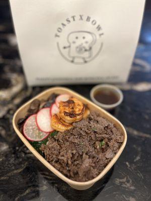 Bulgogi Rice Bowl (~$15) with shrimp added (+$5)