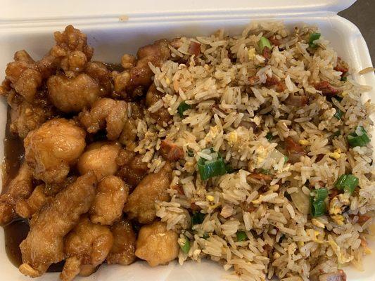 General's chicken and pork fried rice