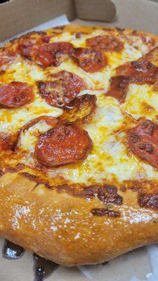 Personal pepperoni pizza! The crust is homemade, the cheese is gooey, it's perfect!