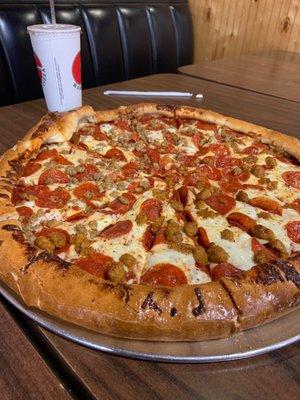 Mama's size with pepperoni and sausage.