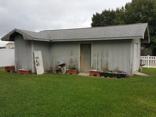 This is a before picture of a shed that we converted to what the owner now lovingly calls her "White Rose Craft Cottage"