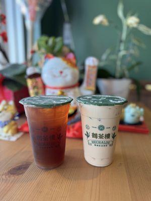 Geisha Peach with Oolong Tea Jelly and Double Milk Tea with Thai Tea Jelly