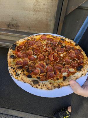 Pepperoni and sausage pizza. Would recommend!