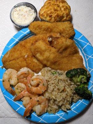 CYO... 1/2 of dinner leftovers: Flounder, Shrimp Scampi, Orzo Rice, & Broccoli