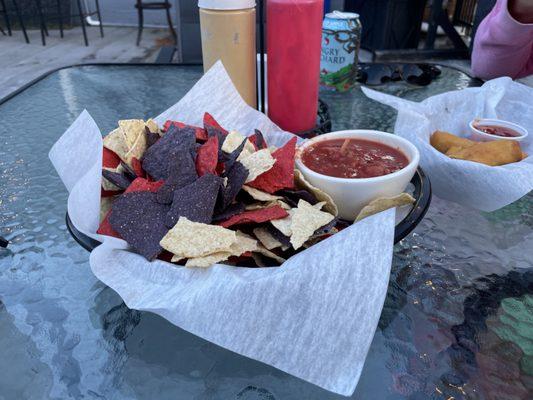 Chips and salsa, and spring rolls