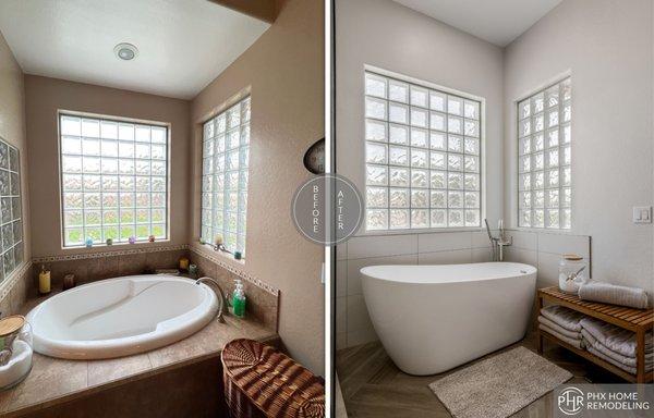 Elegant freestanding bathtub.  More ideas: https://phxhomeremodeling.com/bathroom-remodel-chandler/