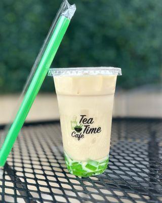 Banana Milk Tea with Green Apple Jellies