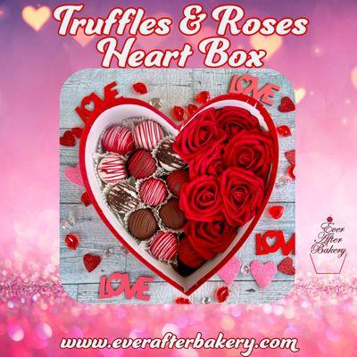 valentines truffles roses in a heart shaped box