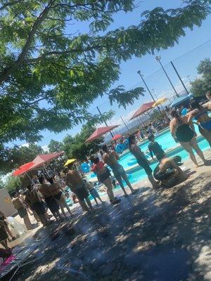 This is the line to get in the lazy river it wraps around u got to wait for a tube terrible over capacity!!!!!!