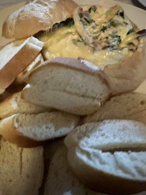 Artichoke and spinach bread bowl.