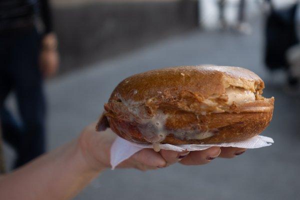 Gelato sandwich.  Just walked across the street to eat it and it's already melting.