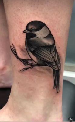 Here's a tattoo of a chickadee I did I love tattooing birds, JM_tattoosdenver