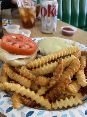 Cheeseburger platter was delish! Love this place! It's not fancy- so  behave!