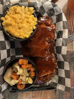 Original Rib plate with roasted vegetables and Mac and cheese. There is another rack underneath. Yum