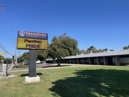 School billboard and parking lot