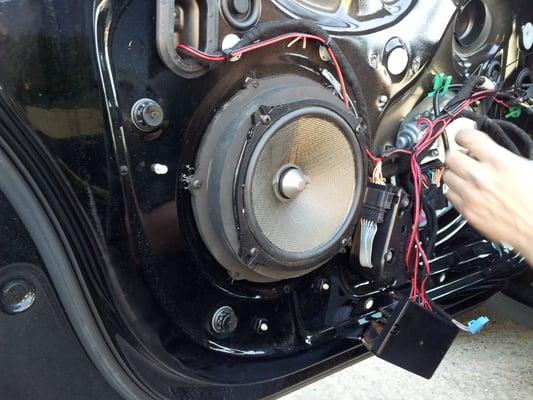 Custom brackets were built to ensure proper fitment for these TS-D Pioneer speakers in a Volkswagn Jetta