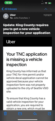 This is evidence they messed up with filing the info to the King County so I could get my TNC permit from their inspection.