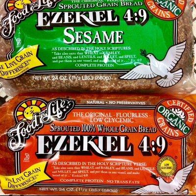 Two of my favorite products, Ezekiel 4:9 original and sesame.