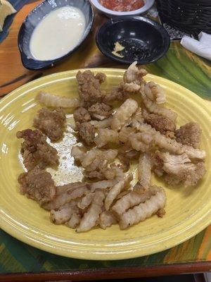 Chicken tenders and fries? But like what the actual fuck? It was green on the inside.