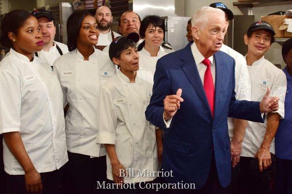 Bill Marriott: Corporate photos. JW Marriott holds a special event known as the "annual walk,"  Bill Marriott greets his employees