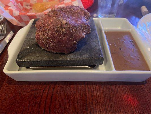 Filet on the roc - As placed on table, starting to cook.