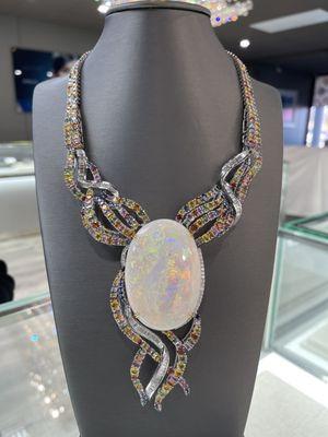 Beautiful custom made Gia certified Opal and precious gemstone necklace from Dixon Jewelers/Daniel&Co