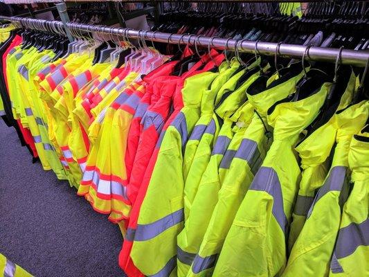 We carry an assortment of high visibility vests, shirts, jackets and rain gear.