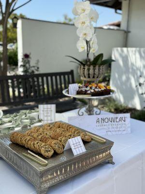 Our medium square silver cake/dessert tray used by "A Nouveau Brownies & Desserts" for the 2024 Festival of Trees Fundraiser.