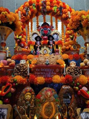 LA Opera artist commissioned Dia de los Muertos Altar for "El Último Sueño de Frida y Diego" on the plaza