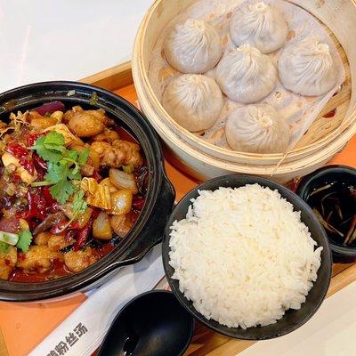 Chongqing Chicken Pot (Small) and Original Steamed Buns (Soup Dumplings)