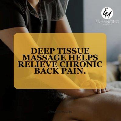 Enhancing Massage is highly recommended to help relieve chronic and acute aches and pains.