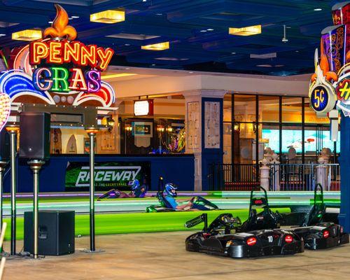 Indoor raceway at Lucky Snake arcade