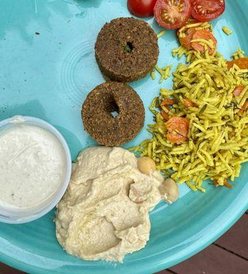 Falafel, Hummus and Iraqi Dill and Carrot Rice