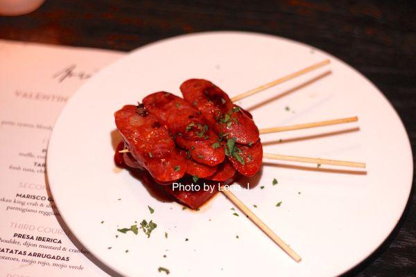 Chorizo a la Planxa ($15) - seared chorizo bilbao skewers, parsley. Not worth the price.